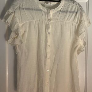 Maurices Cream Button-Down Blouse with Ruffle Sleeves